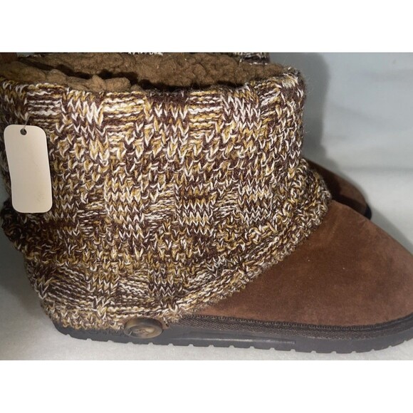 MUK LUKS WOMEN'S LAUREL FLAT SWEATER KNIT ANKLE BOOTS SZ 10 BROWN Snow Boot - Picture 3 of 13